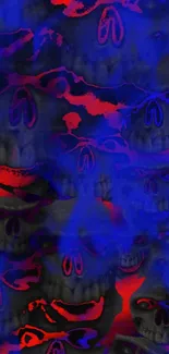 Dark neon skull wallpaper with blue and red tones.