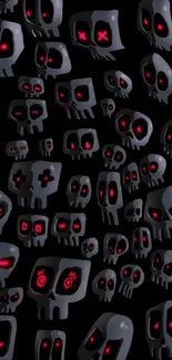Neon skulls on a dark background phone wallpaper.
