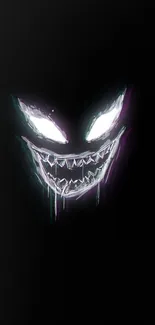 Dark wallpaper with neon glowing smile face.