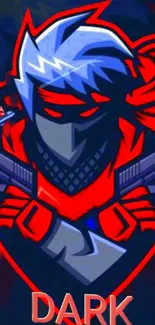 Dark ninja wallpaper with red and blue elements.