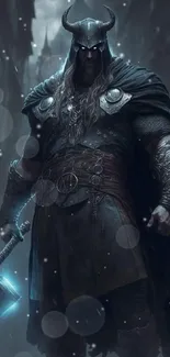 Dark Norse warrior with hammer wallpaper.