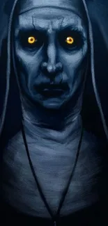 Dark nun with glowing eyes wallpaper for horror fans