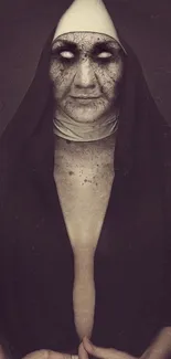 Eerie dark nun wallpaper for mobile, featuring haunting details and mysterious atmosphere.