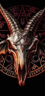 Dark occult wallpaper with goat skull emblem.