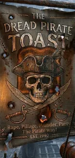 Pirate-themed wallpaper with skull and swords.
