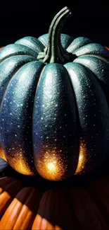 Artistic dark pumpkin wallpaper with glowing effects, perfect for autumn and Halloween.