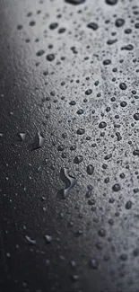 Dark raindrop wallpaper with elegant water droplets on black surface.