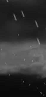 Dark storm clouds with rain streaks in monochrome color.