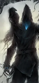 Dark reaper wielding a scythe in black robe.