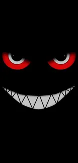 Grinning face with red eyes on a dark background mobile wallpaper.