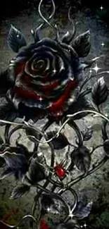 Dark rose with vines on a gothic style mobile wallpaper.