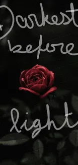 Red rose on dark background with inspiring text.