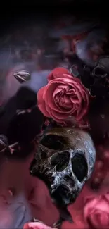 Dark rose and skull artistic mobile wallpaper.