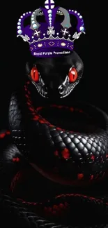 Black serpent wearing a royal crown on a dark background.