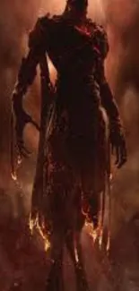 Dark silhouette of a fiery demon with a mystical and ominous atmosphere.