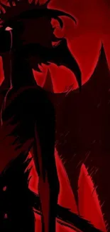 Dark silhouette with wings on red background wallpaper.