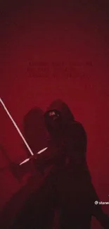 Dark Sith warrior with red lightsaber on a deep red background.