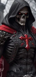 Dark skeleton warrior with red accents in armor