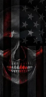 Gothic skull with American flag overlay on wallpaper