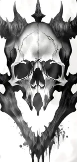 Dark skull with horns wallpaper on a mobile background.