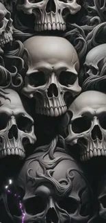 Intricate dark skull mobile wallpaper with a gothic design theme.