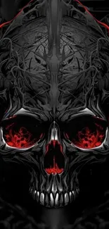 Dark skull with red accents on gothic background