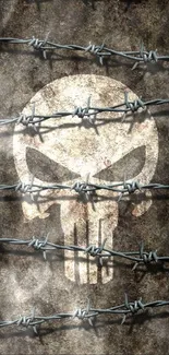 Dark skull with barbed wire mobile wallpaper.