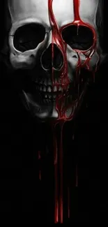 Dark skull with dripping blood, gothic wallpaper.