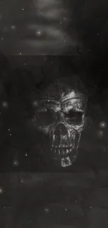 Dark skull cosmic wallpaper with glowing stars.