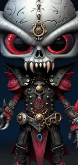 Dark fantasy skull warrior in detailed armor on mobile wallpaper.