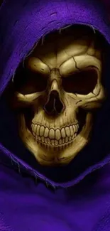 Skull with purple hood mobile wallpaper.