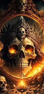 Dark skull art with fiery orange glow.