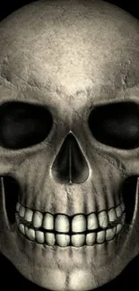 Gray skull on a black background, ideal for mobile wallpaper.