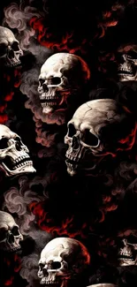 Dark artistic skull mobile wallpaper with red and black hues.