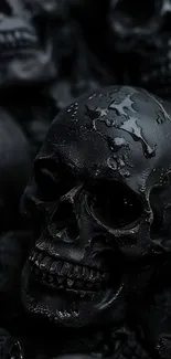 Dark black skulls mobile wallpaper in gothic style.
