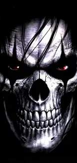 Dark skull wallpaper with red eyes, perfect for a gothic theme.