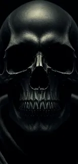 Eerie dark skull mobile wallpaper with black tones and shadowy details.