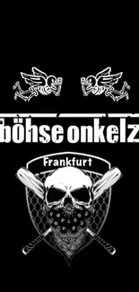 Böhse Onkelz skull design on black background mobile wallpaper.