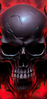 Dark skull wallpaper with fiery red accents for mobile phone.