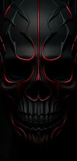 Dark skull wallpaper with red light accents on black background.