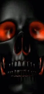 Dark skull wallpaper with glowing red eyes.