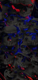 Dark skull wallpaper with neon accents.