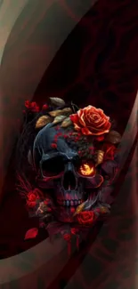 Dark skull with red roses mobile wallpaper.