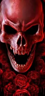 Dark skull and red roses mobile wallpaper.