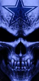 Dark skull with a blue star on forehead wallpaper.