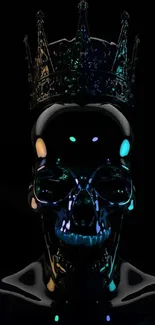 Dark skull with intricate crown on black background wallpaper.