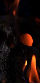 Dark skull engulfed in vibrant flames, creating a Gothic atmosphere.