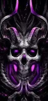 Dark skull with purple accents and horns in gothic style.