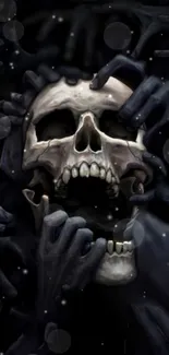 Dark skull with hands mobile wallpaper.