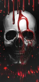 Dark wallpaper featuring a skull with red drips.